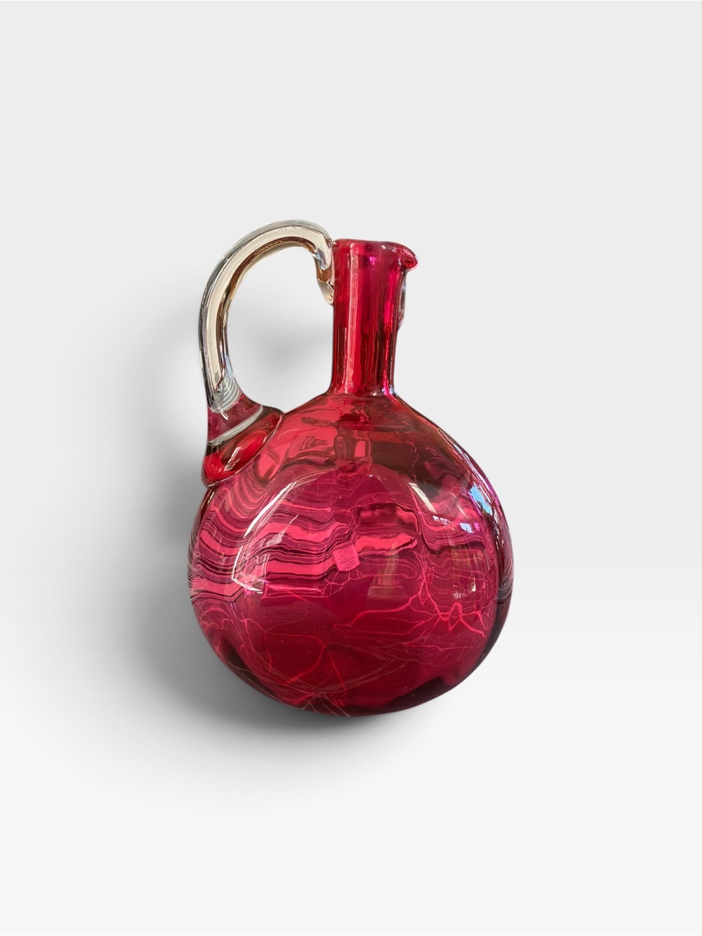 Vintage Handblown Clear-Handled Ruby Red Glass Pitcher - Home Art